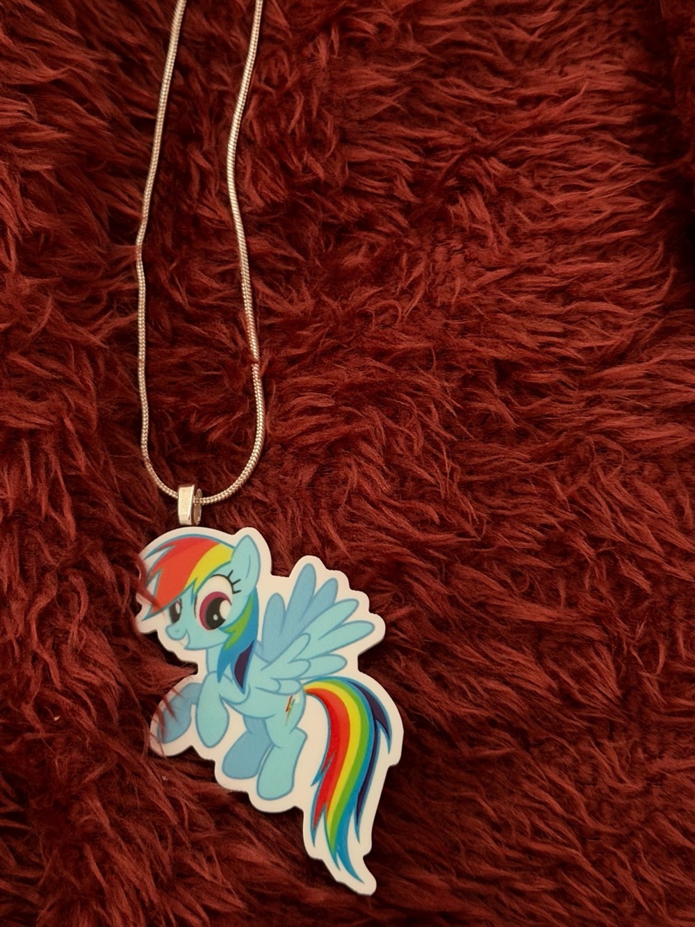 Rainbow Pony Blue Pendant Necklace for Kids